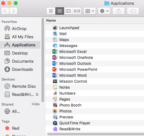 screenshot of Apps folder